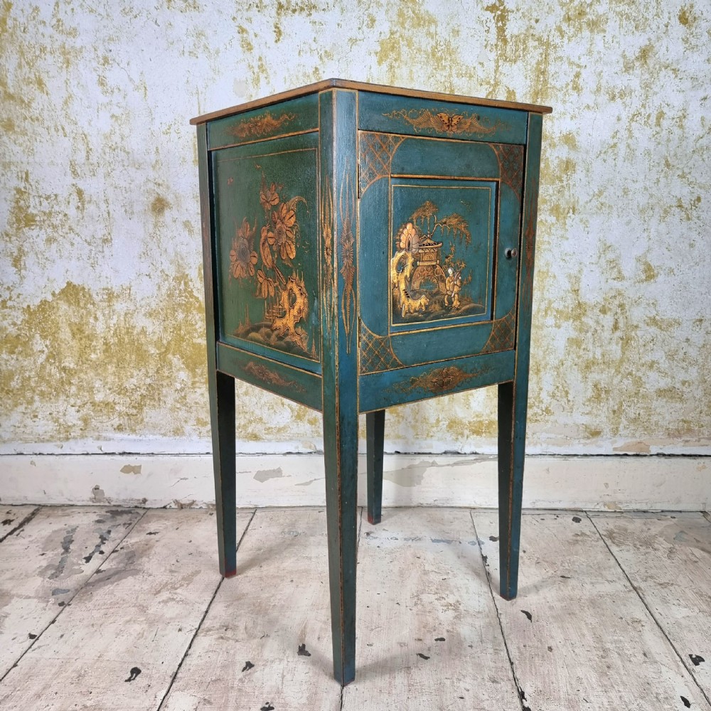 A 1920's blue chinoiserie bedside cabinet. View III