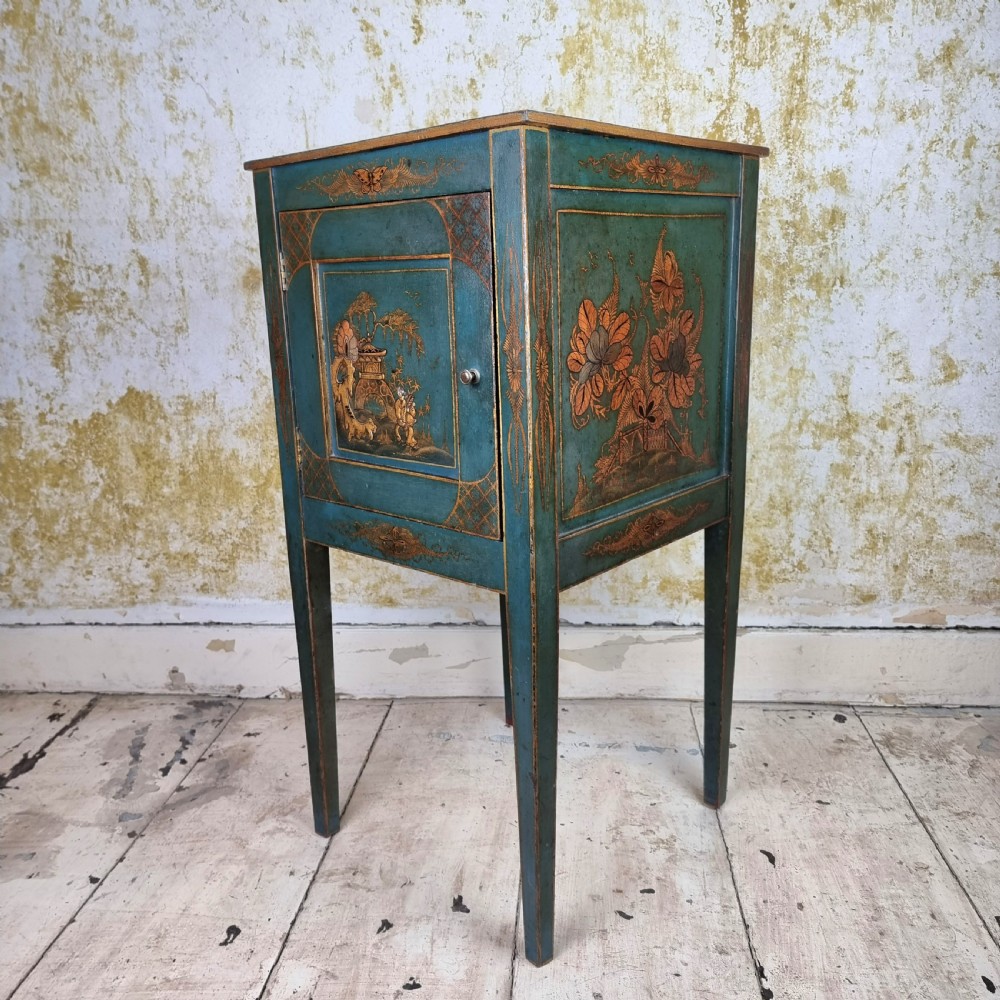 A 1920's blue chinoiserie bedside cabinet. View VII