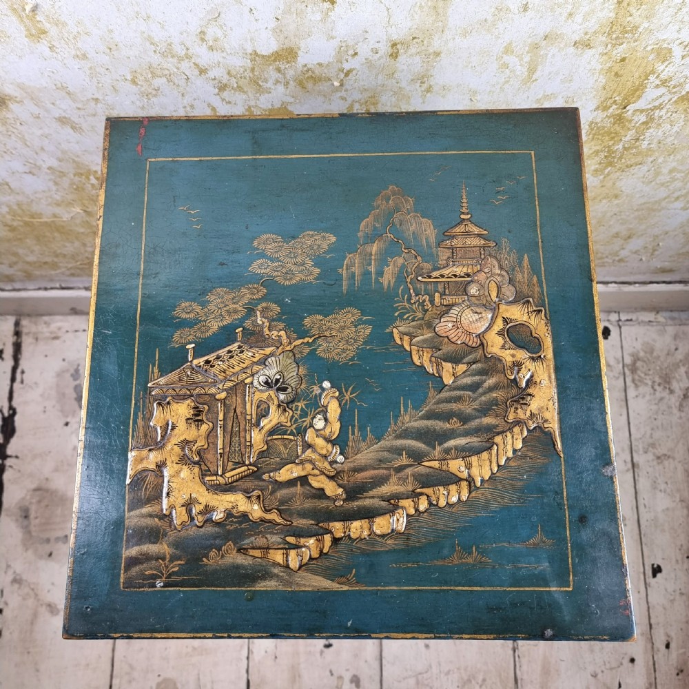 A 1920's blue chinoiserie bedside cabinet. View IX