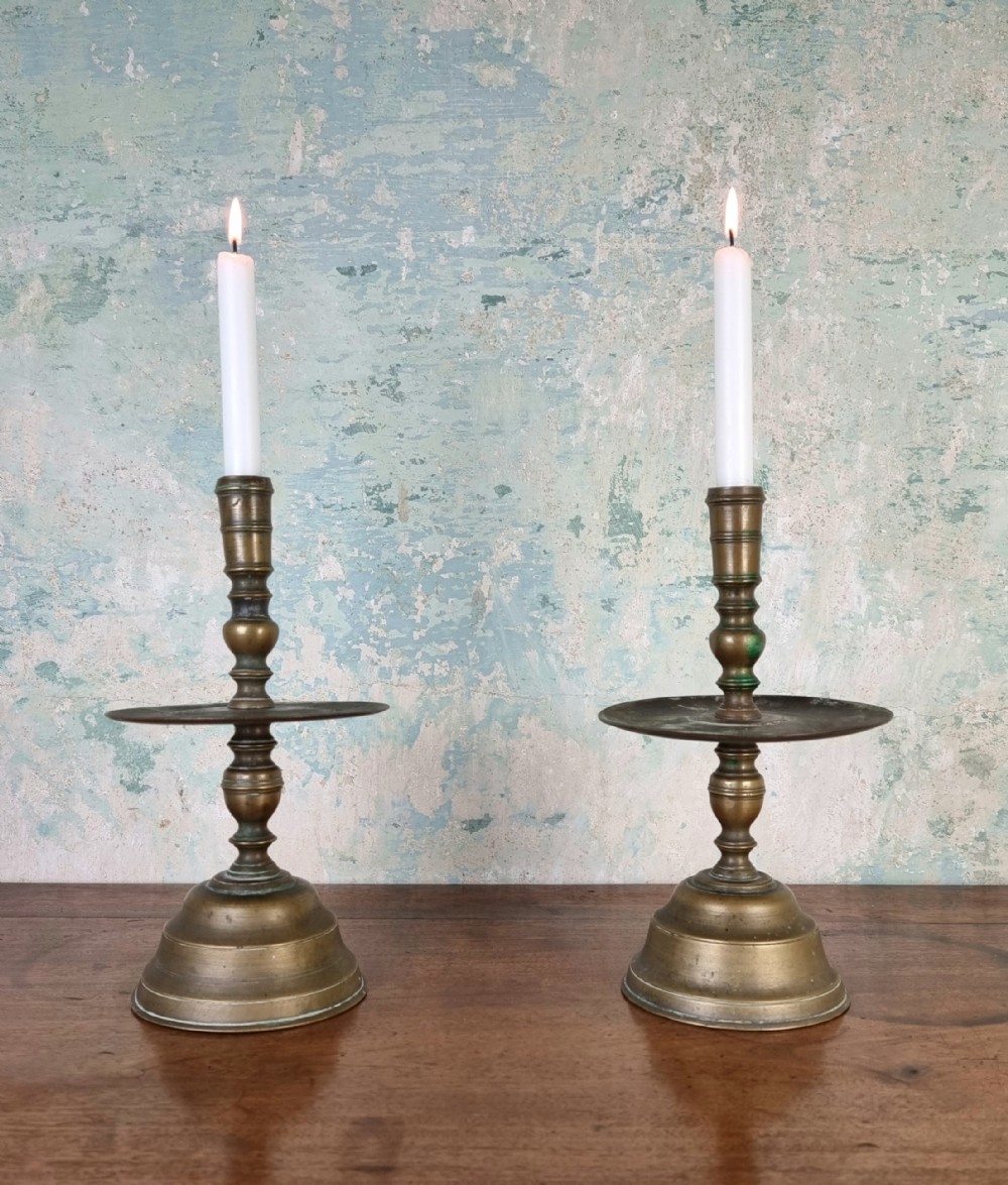 A pair of 17th century Dutch Heemskerk candlesticks. 