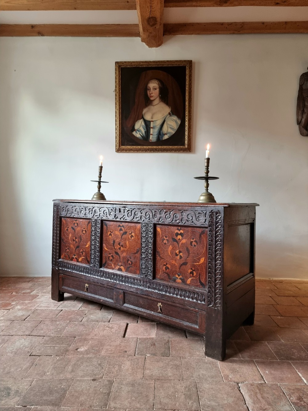 A late 17th century marquetry coffer. View II