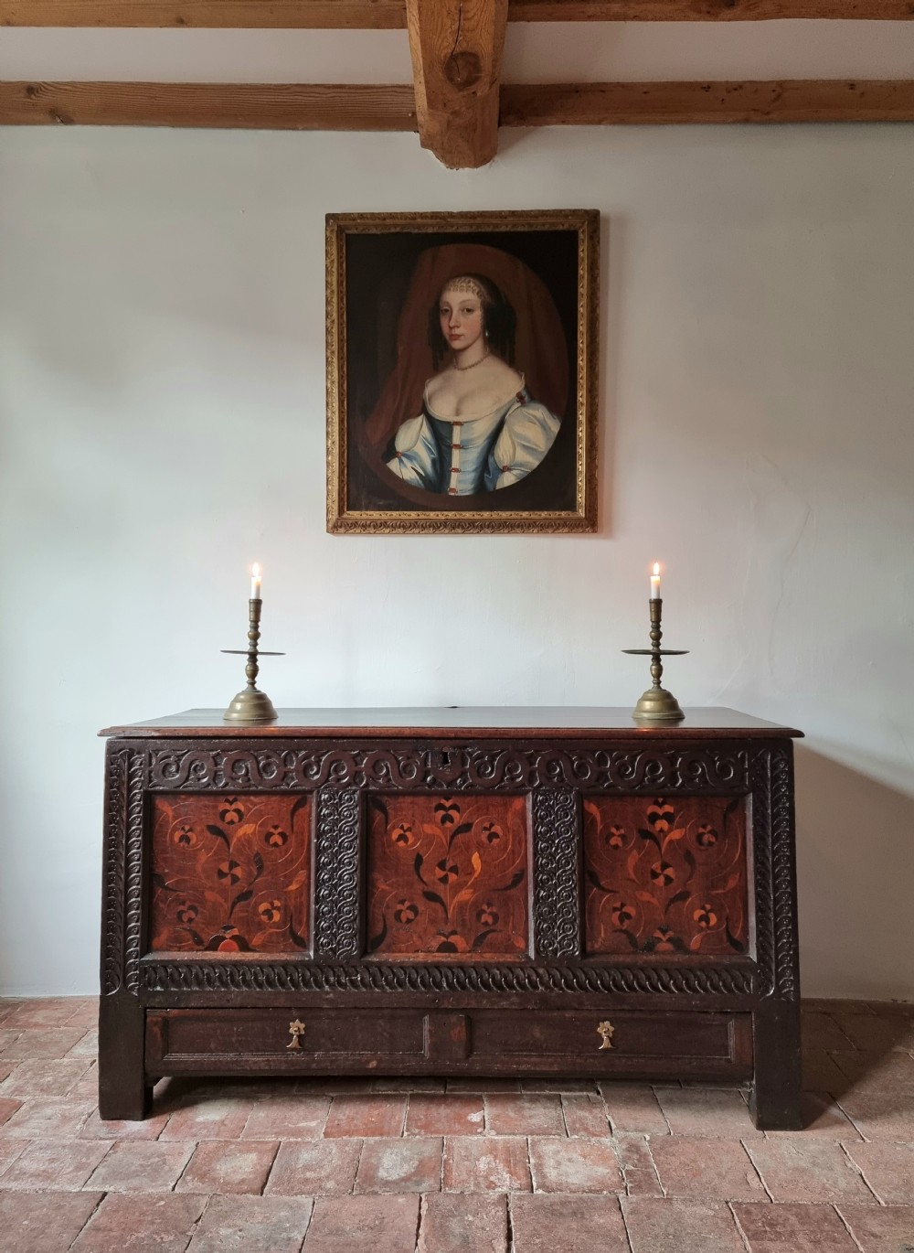 A late 17th century marquetry coffer. View IX