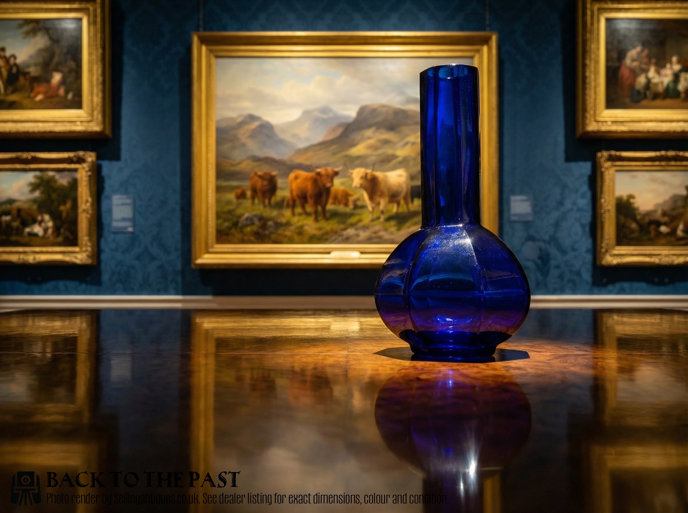 Chinese Peking Octagonal Blue Glass Bottle Vase, circa 20th Century