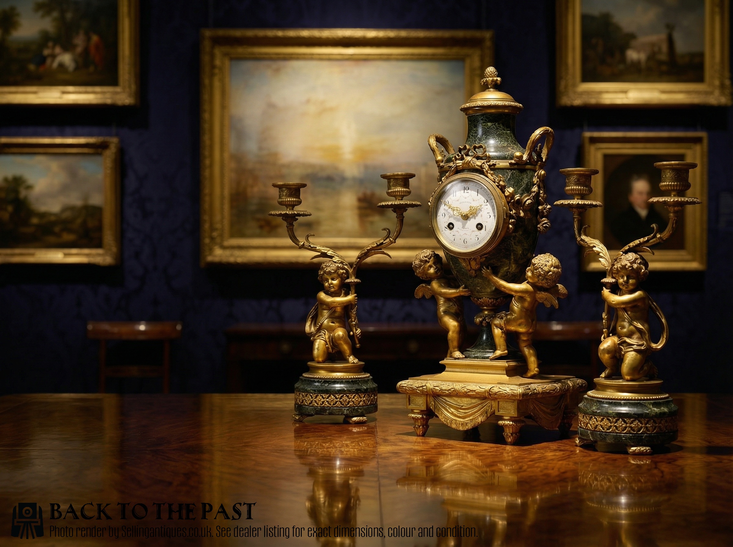 Louis XVI style ormolu clock set, C19th