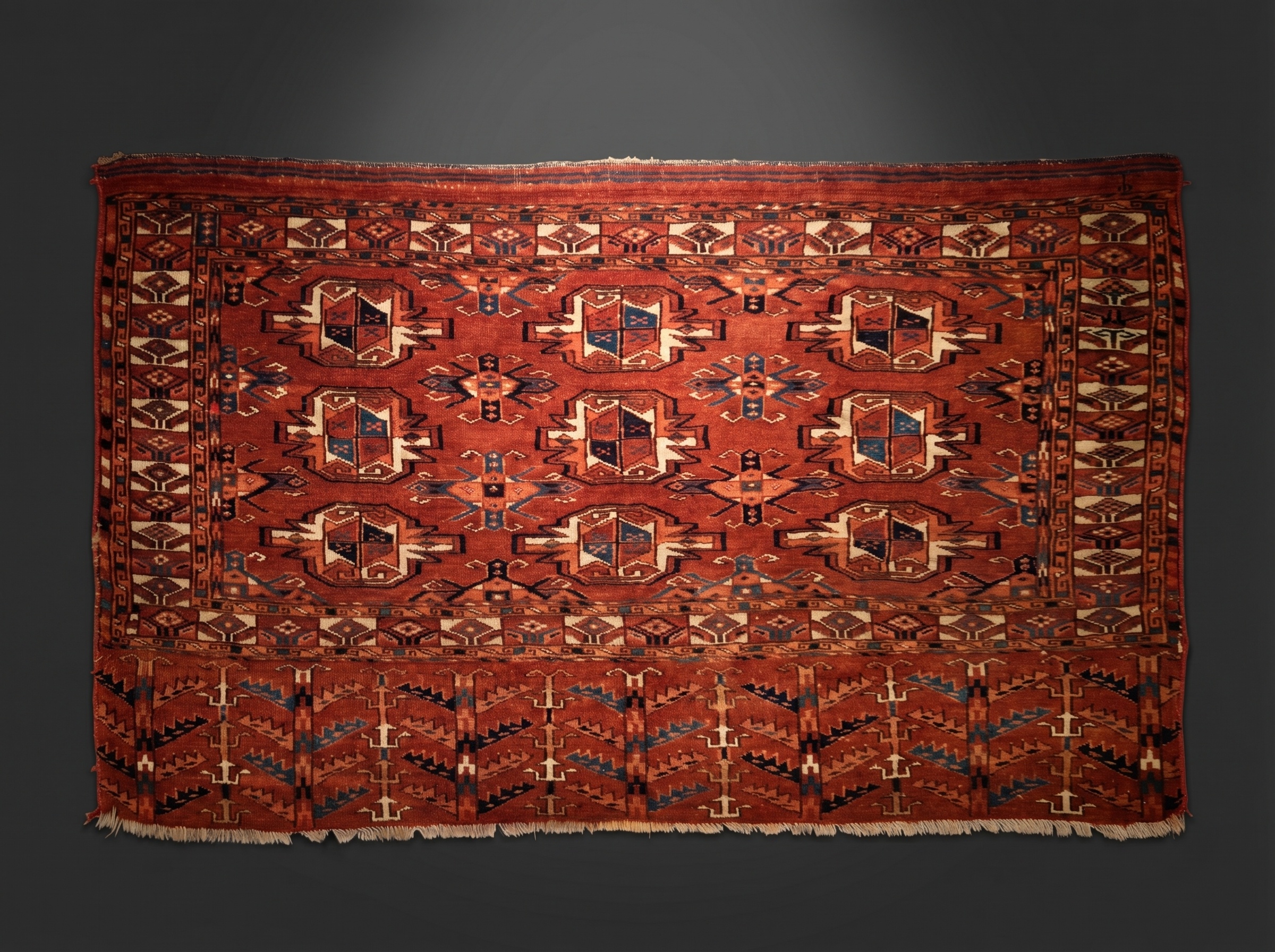 Antique Ersari Turkoman 9 Gul Chuval Face. Circa 1900. Signed.