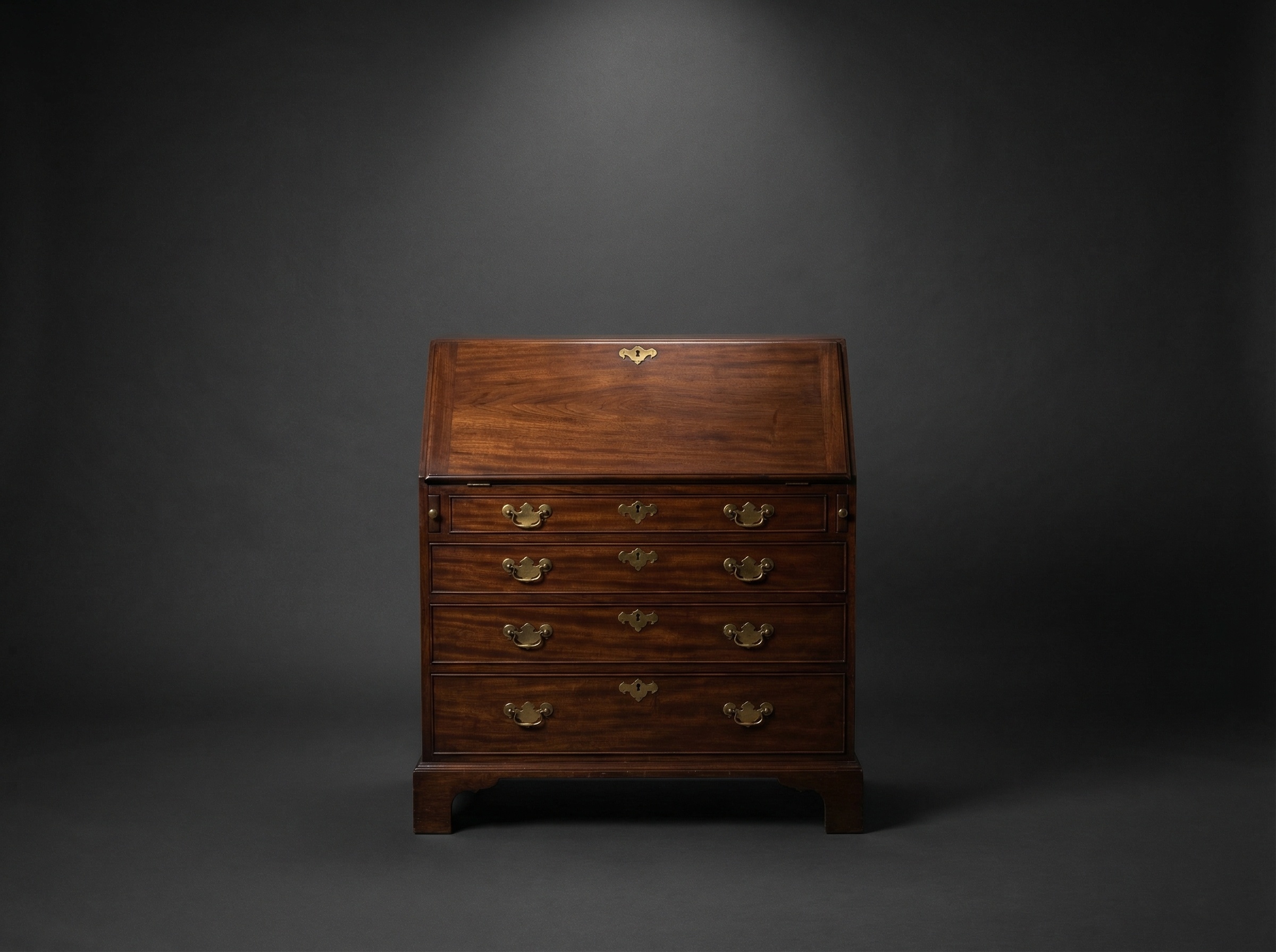 Exceptional George II Solid Red Walnut Writing Bureau. Circa 1750.