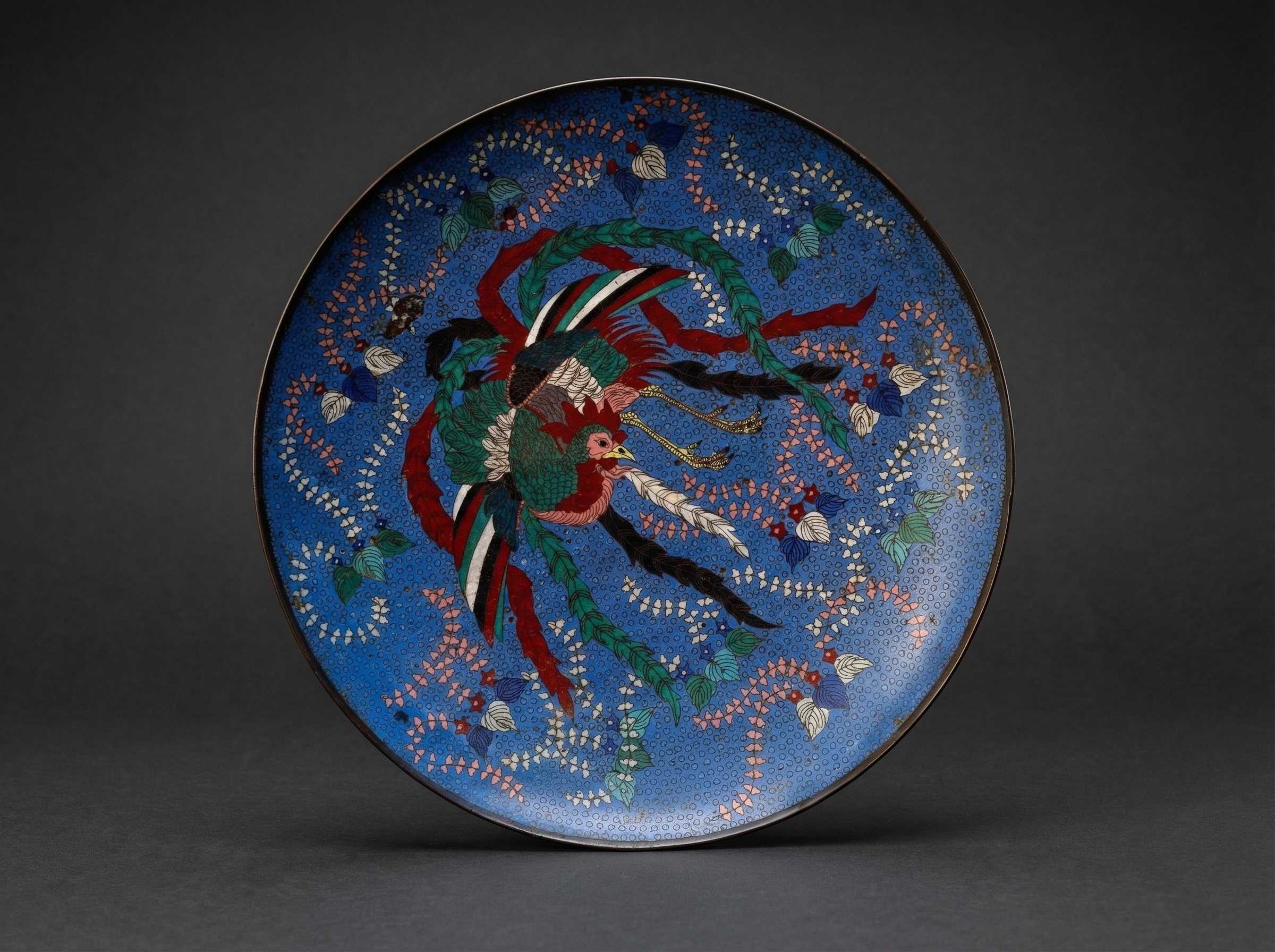 Huge Japanese Cloisonne Enamel 'ho-o' Bird / Phoenix Charger (44cm). Circa 1870