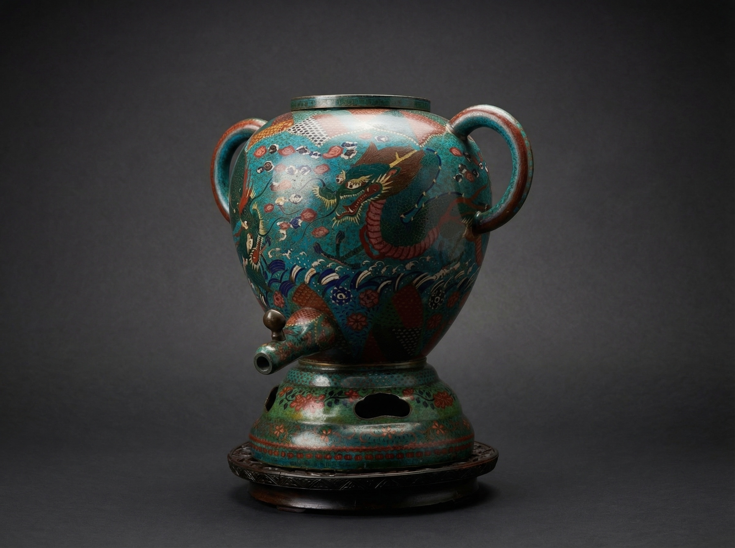 Huge Japanese Cloisonne Enamel Temple Water Dispenser - Dragon. 60cm. Circa 1880.