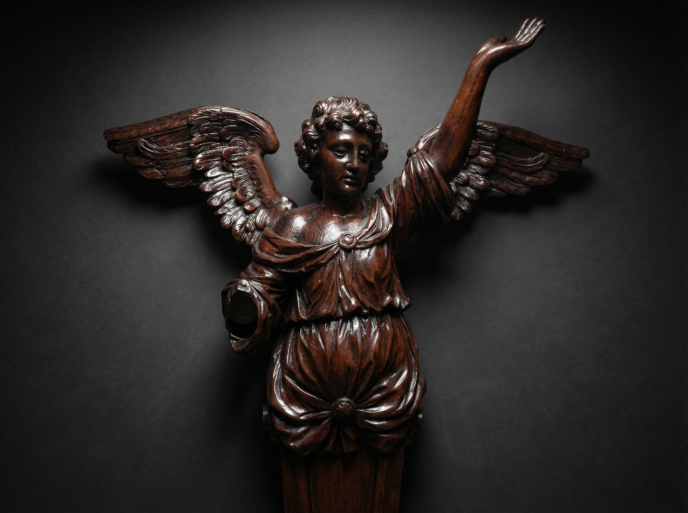 Huge Rare Ecclesiastical Oak Gothic Carving of an Angel. Circa 1700s.
