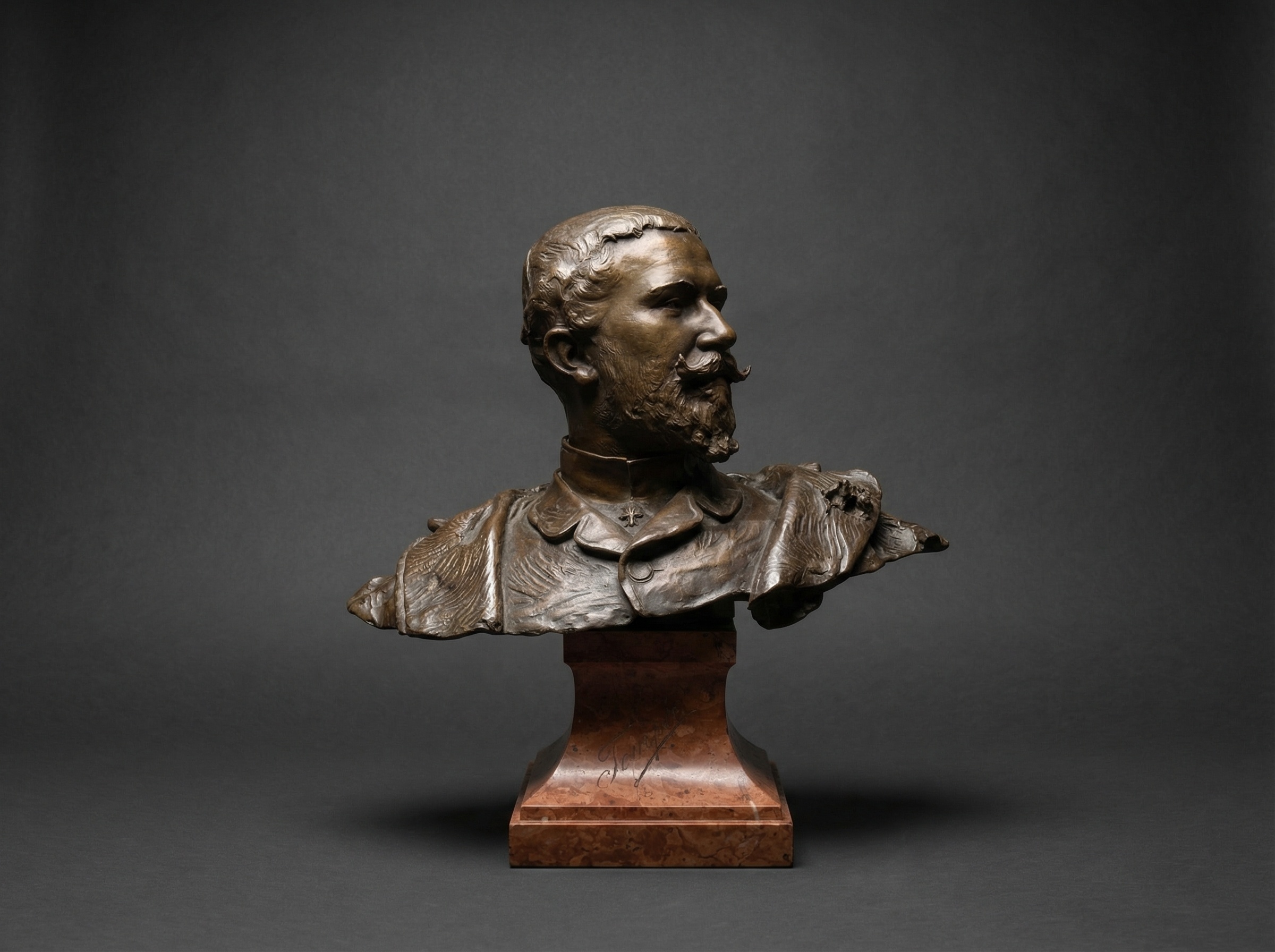 Important Rare Bronze Bust of Hans Temple - Sculptured and Signed by Alajos Strobl. Circa 1880.