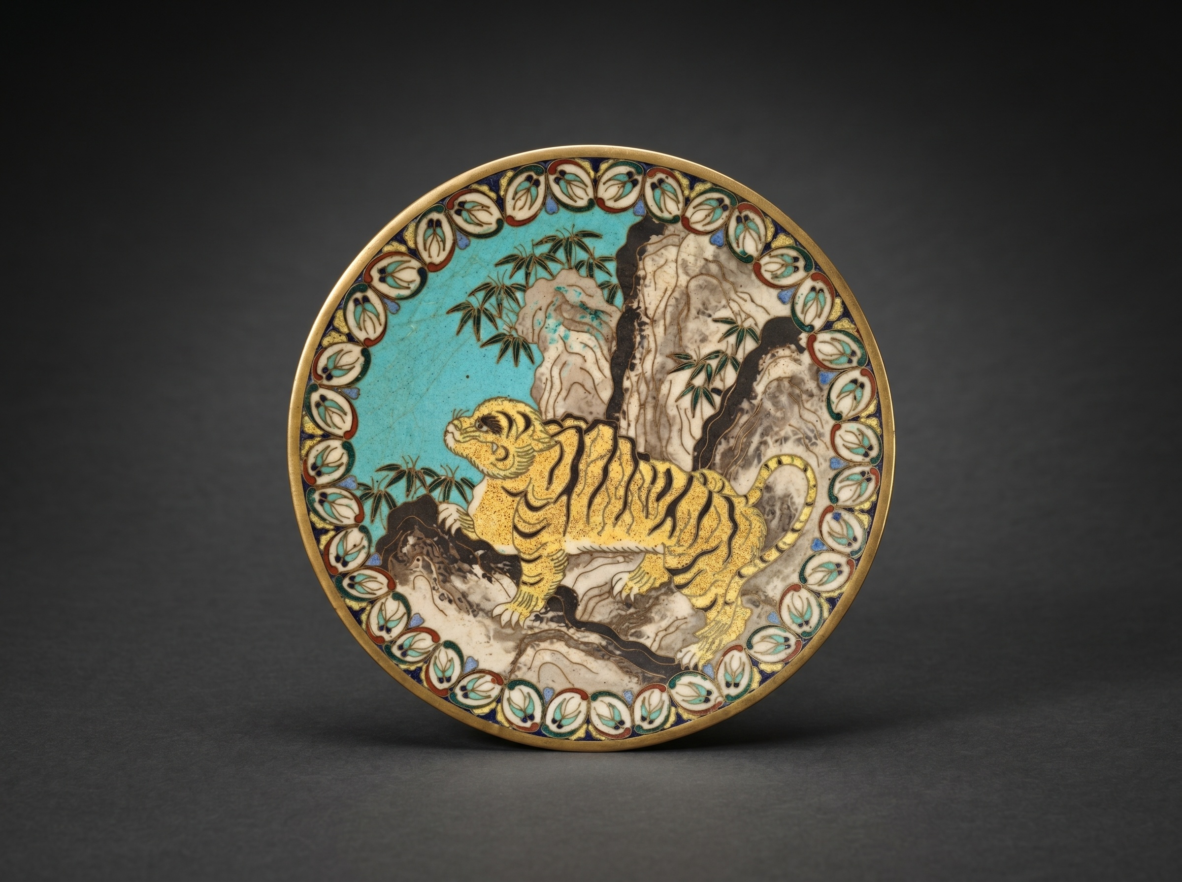 Japanese Cloisonne Enamel 'Tiger' Dish. Circa 1880.