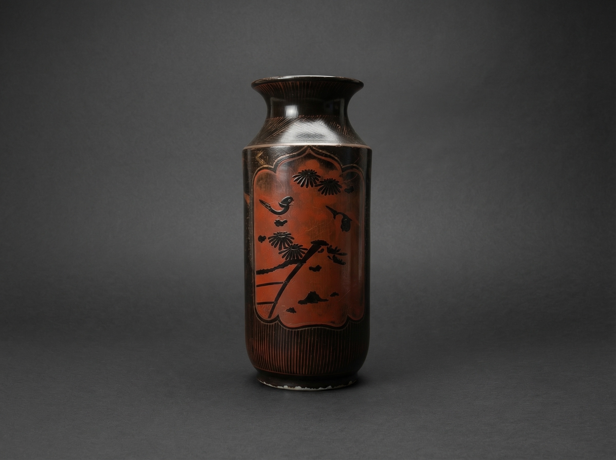 Japanese Porcelain Vase with Lacquer Over-Paint. Circa 1880.