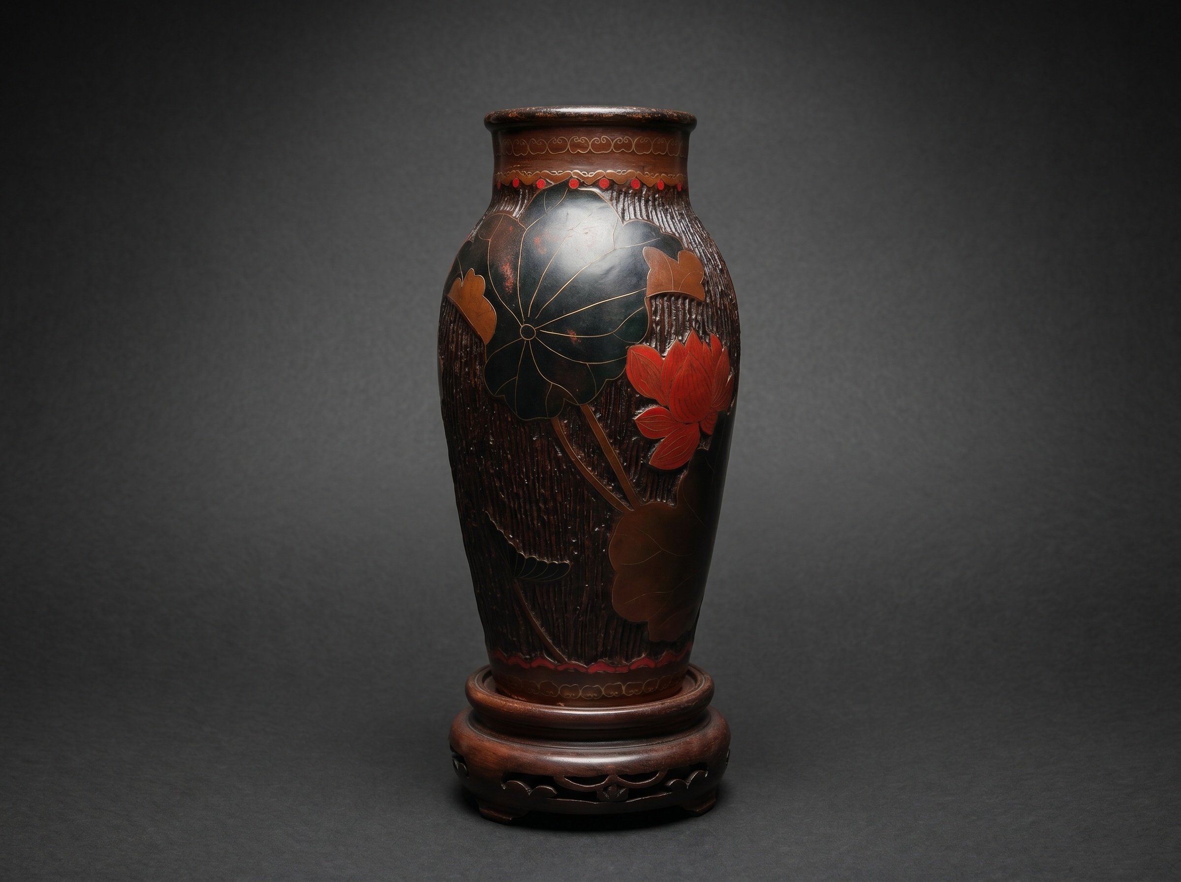 Japanese Totai Shippo Small Vase. Cloisonne Tree Bark with Butterfly / Flowers. Circa 1890.