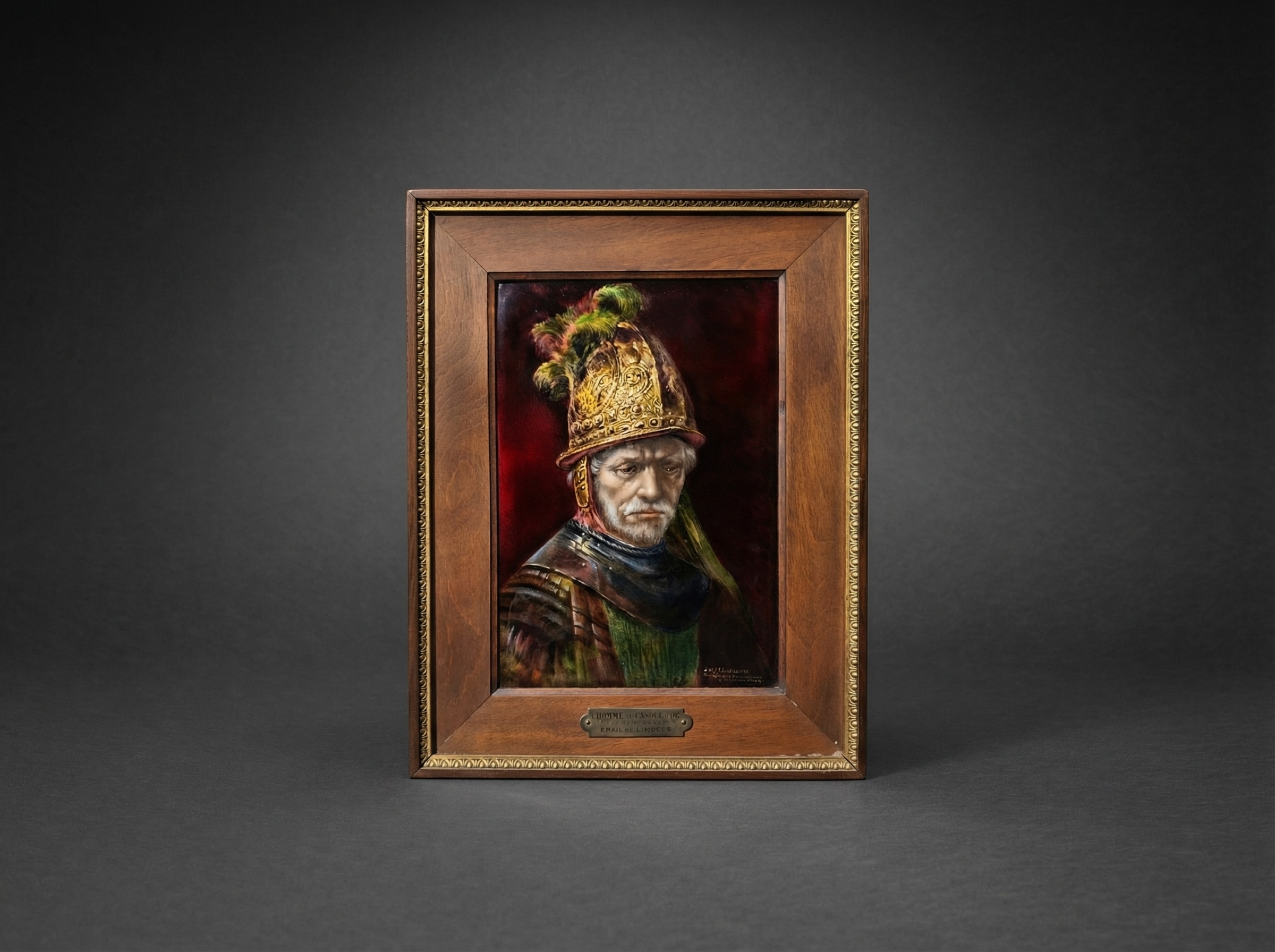 Large Enamel Painting on Copper. L'Homme Au Casque D' Or. Limoges. Circa 1920.