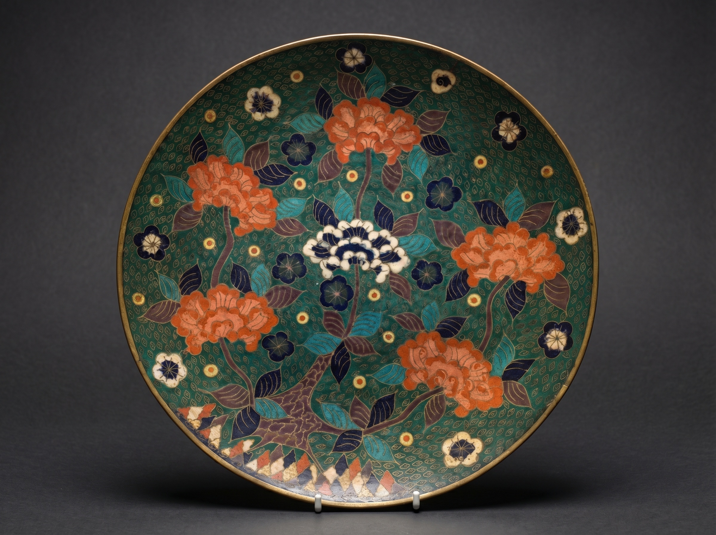 Large Japanese Cloisonne Enamel 'Flower' Charger. Circa 1880.