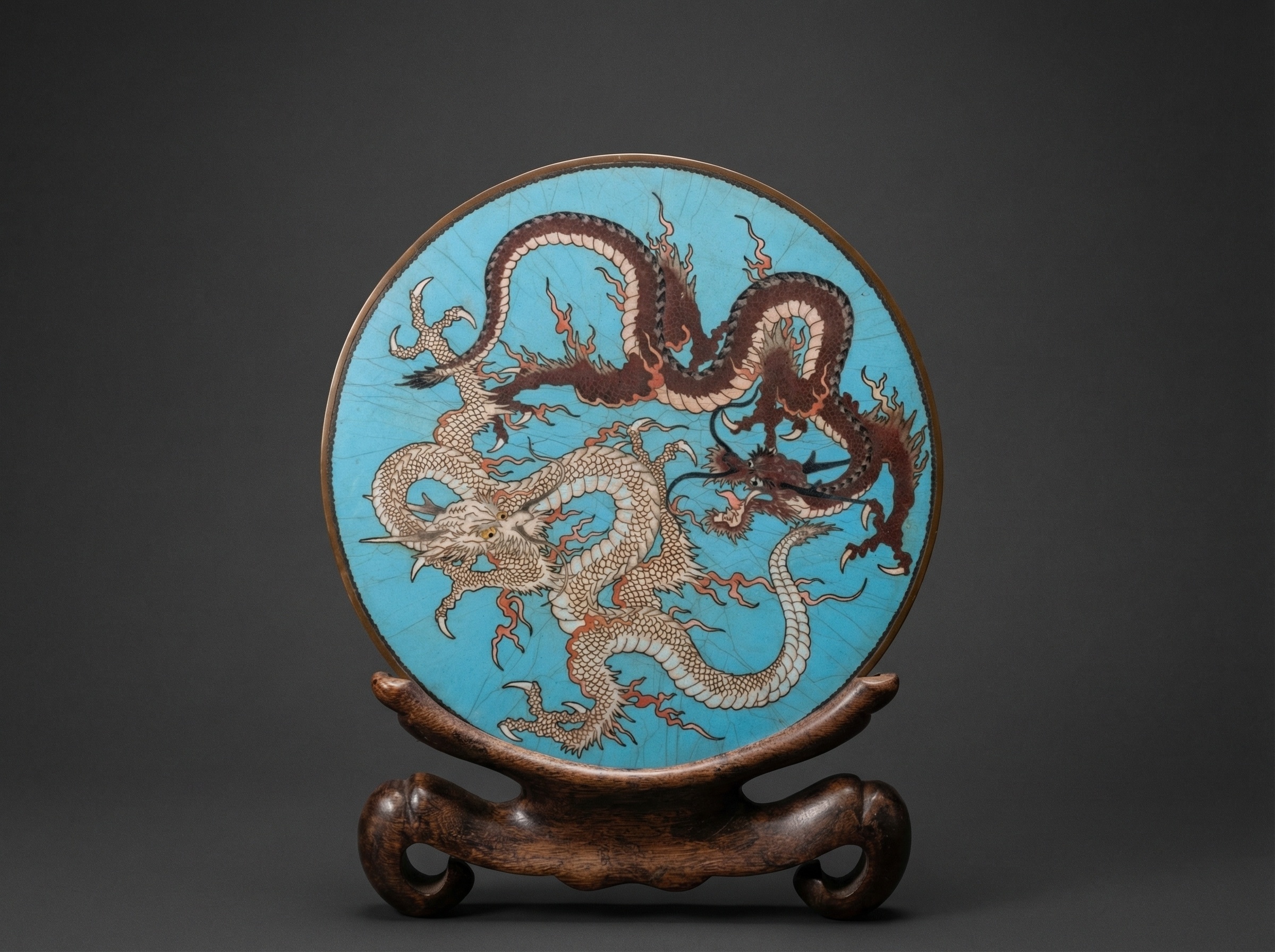 Masterpiece Large Chinese Cloisonne Enamel 'Dragon' Plaque / Charger. Circa 1800