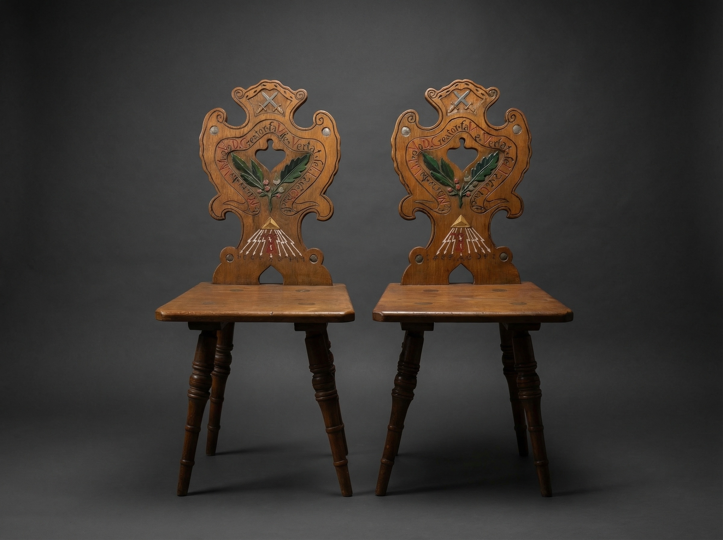 Matching Pair Austrian / Hungarian Folk Chairs. Circa 1880.
