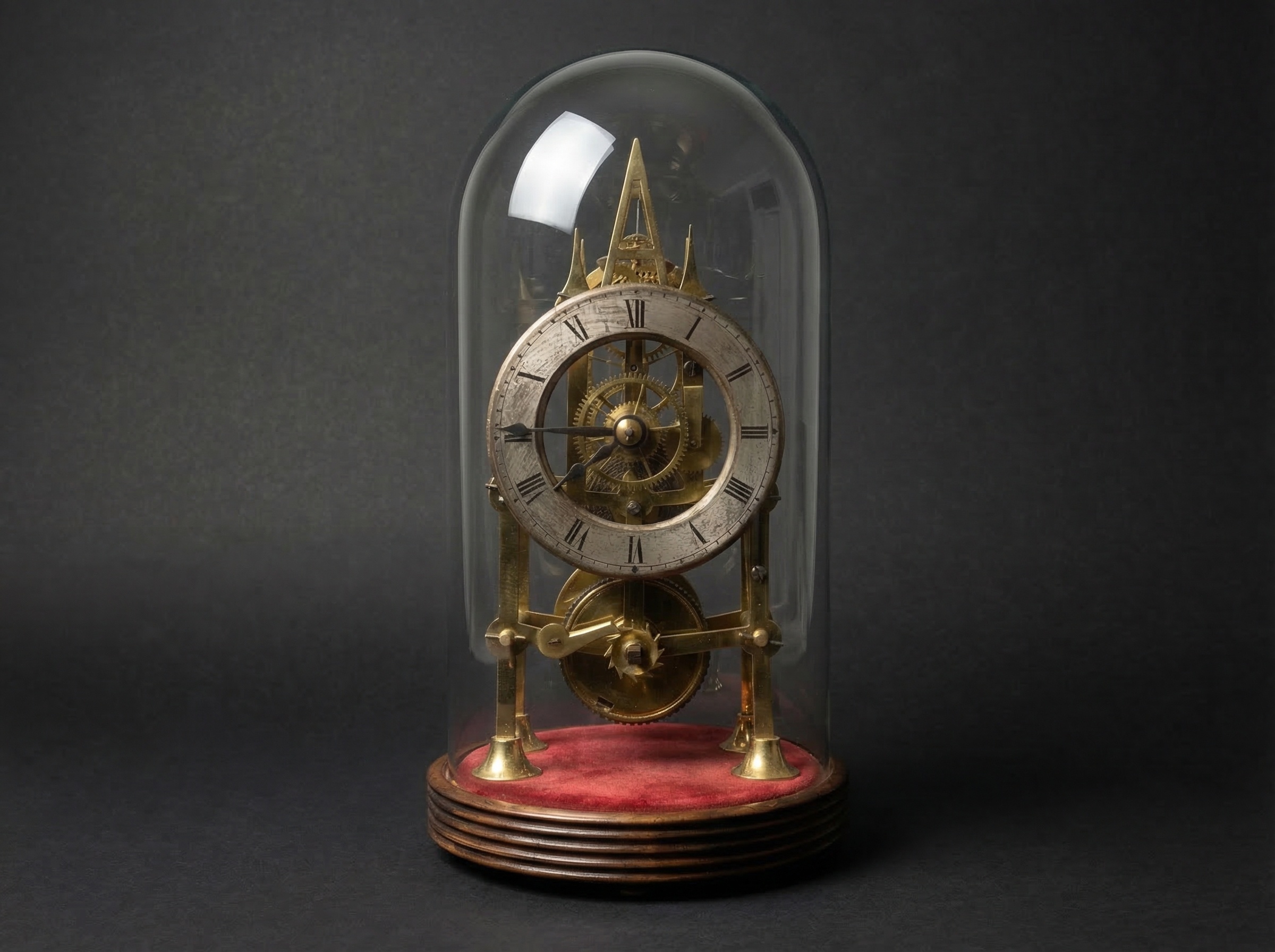 Miniature English Victorian Gothic Skeleton Clock. Circa 1880.