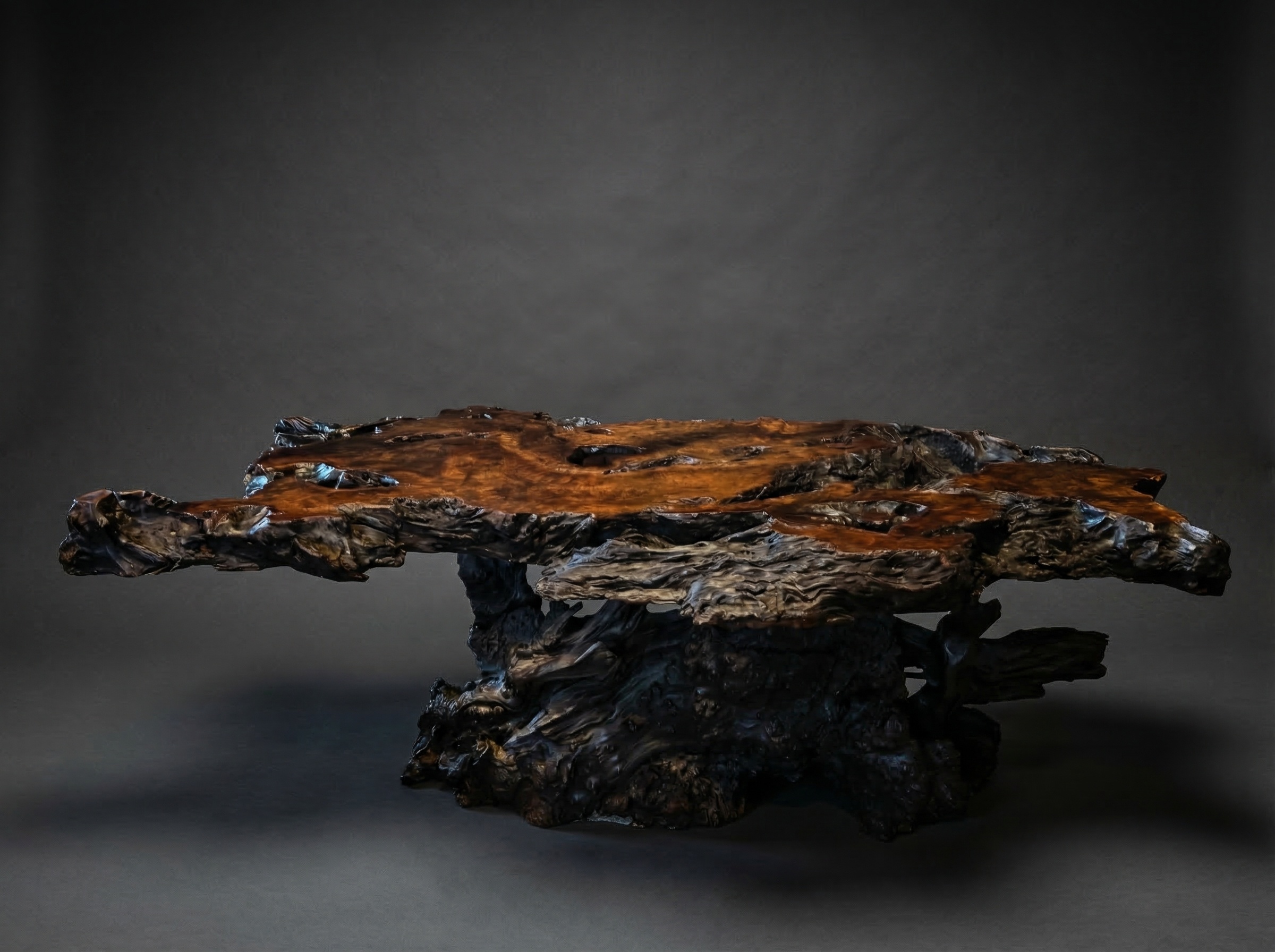 Nakashima Style  Brutalist Live Edge Redwood Burl Root Stump Slab Coffee Table.