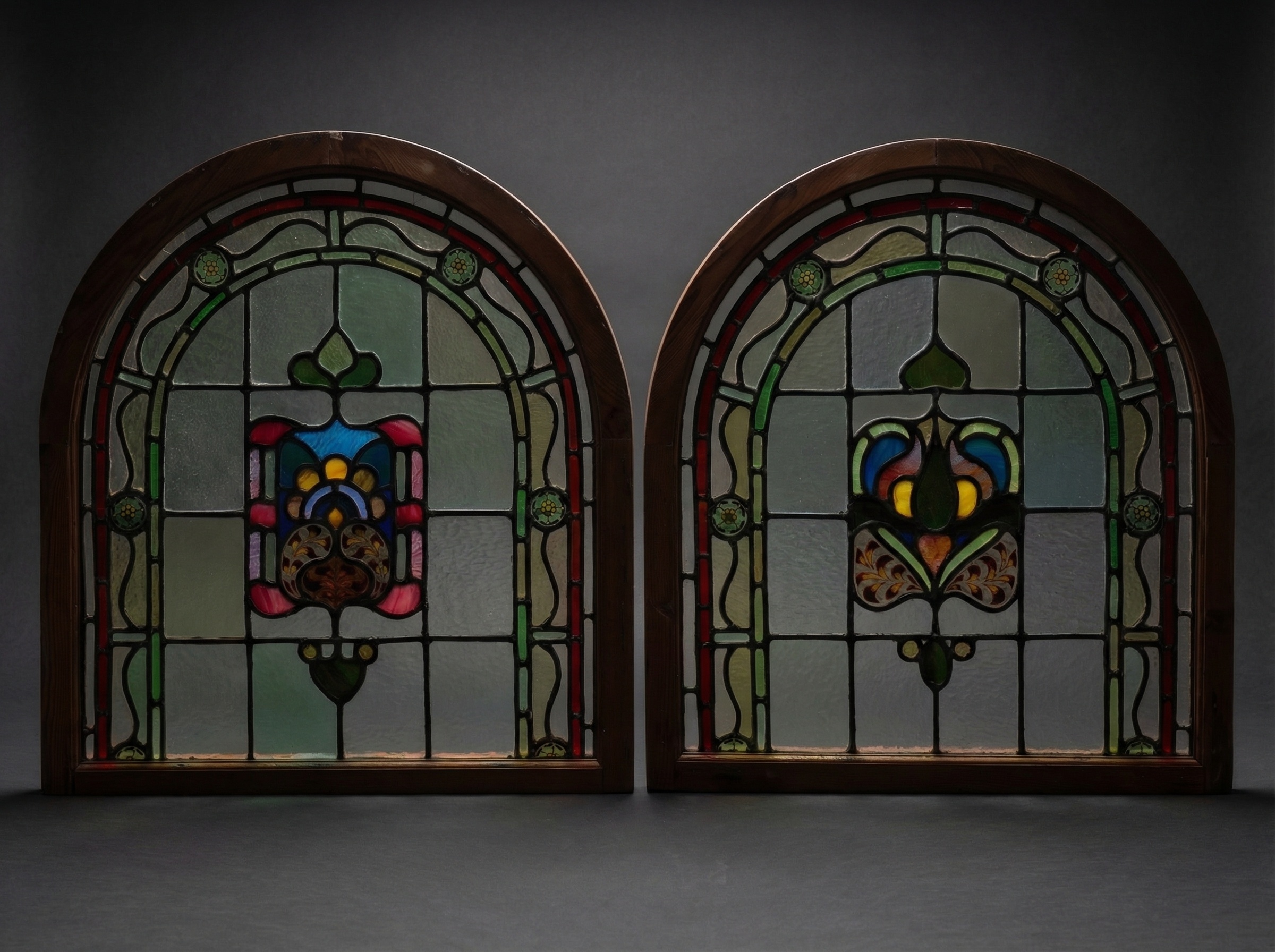 Pair of Edwardian Stained Glass Windows. Circa 1910.