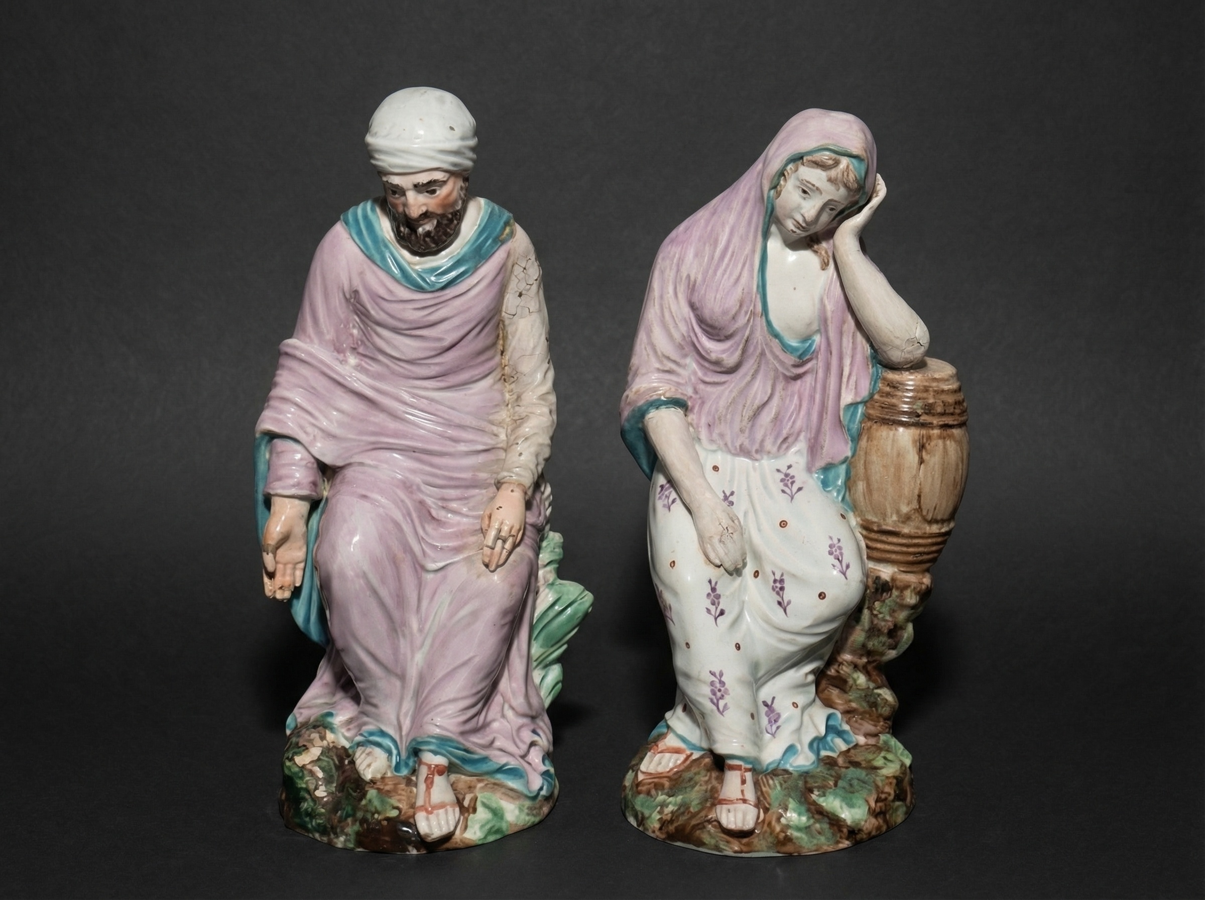 Pair Staffordshire Figures Lakin & Poole Elijah & The Widow. Circa 1795.