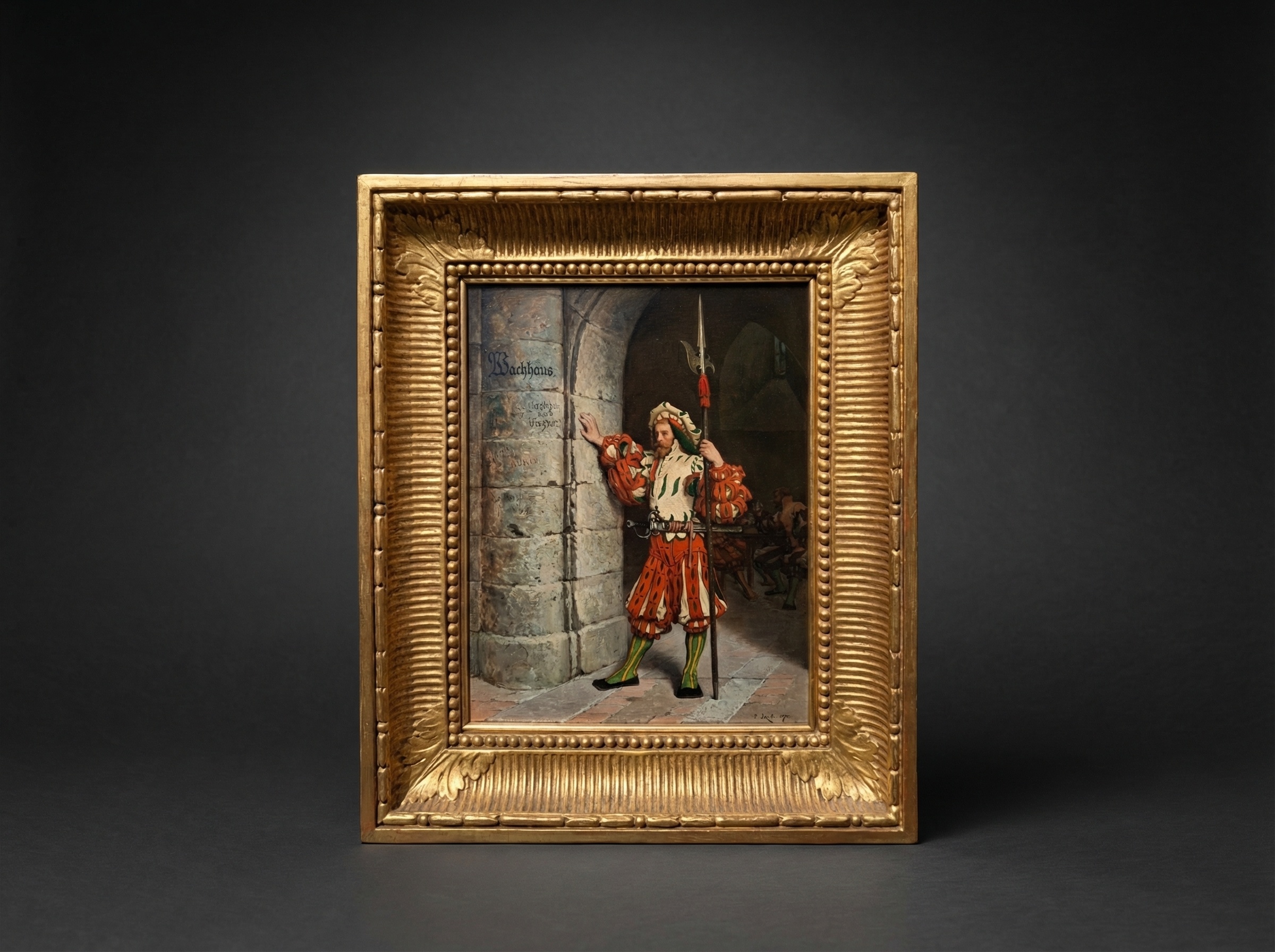 PAUL LEON JAZET (1848-1918); oil on panel ''Bachhaus'' (Bakehouse) / Pikeman. 1874.