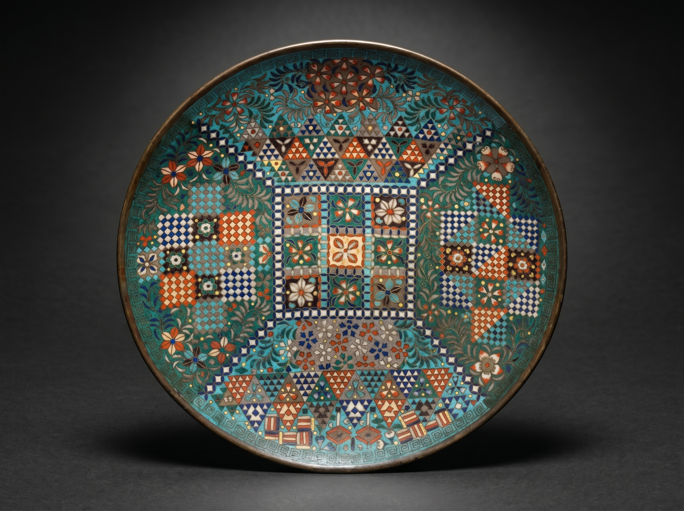 Spectacular Cloisonne Mosaic Dish. Edo Period. Circa 1860.