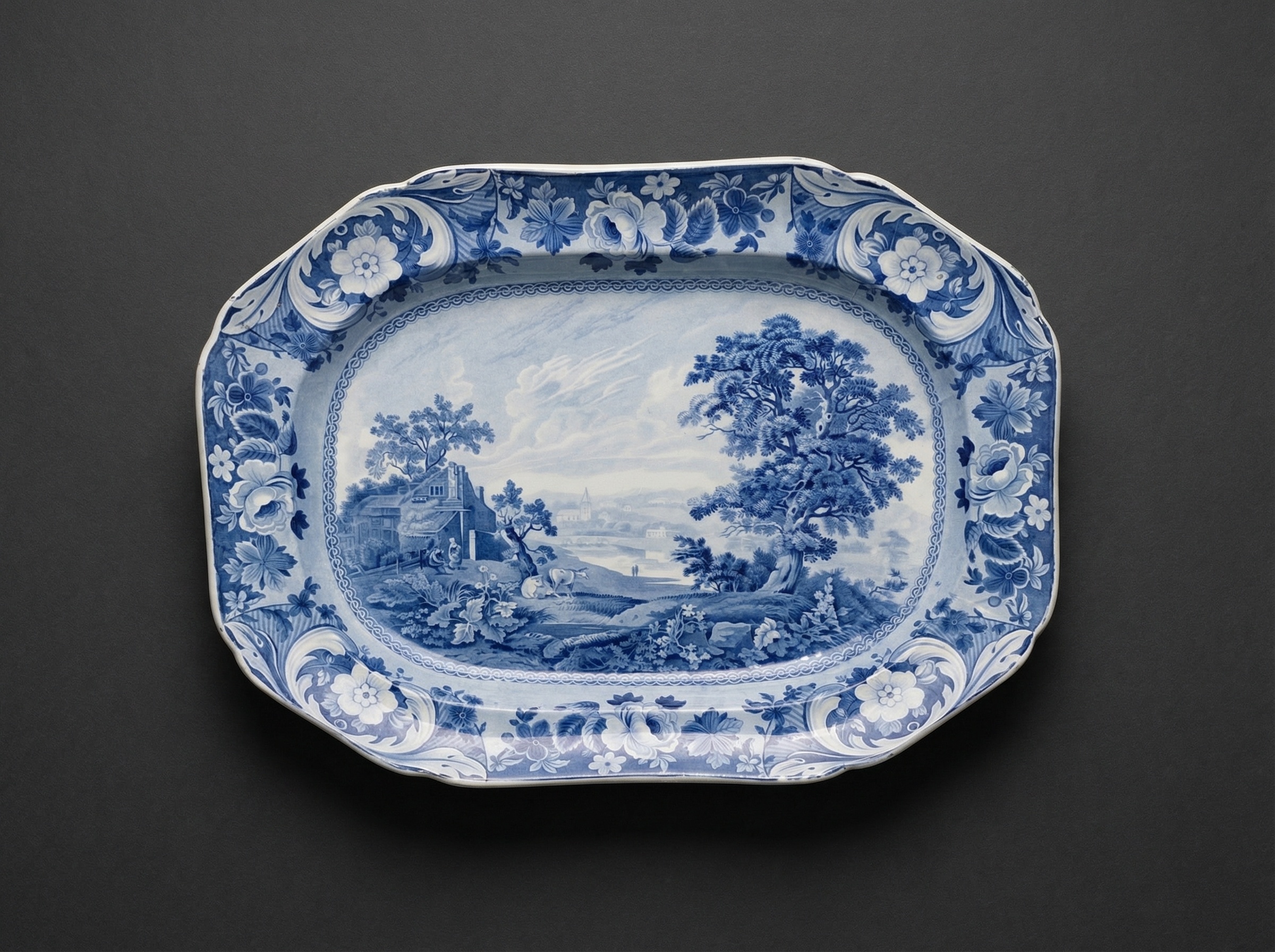Staffordshire Blue and White Meat Platter. Circa 1820.