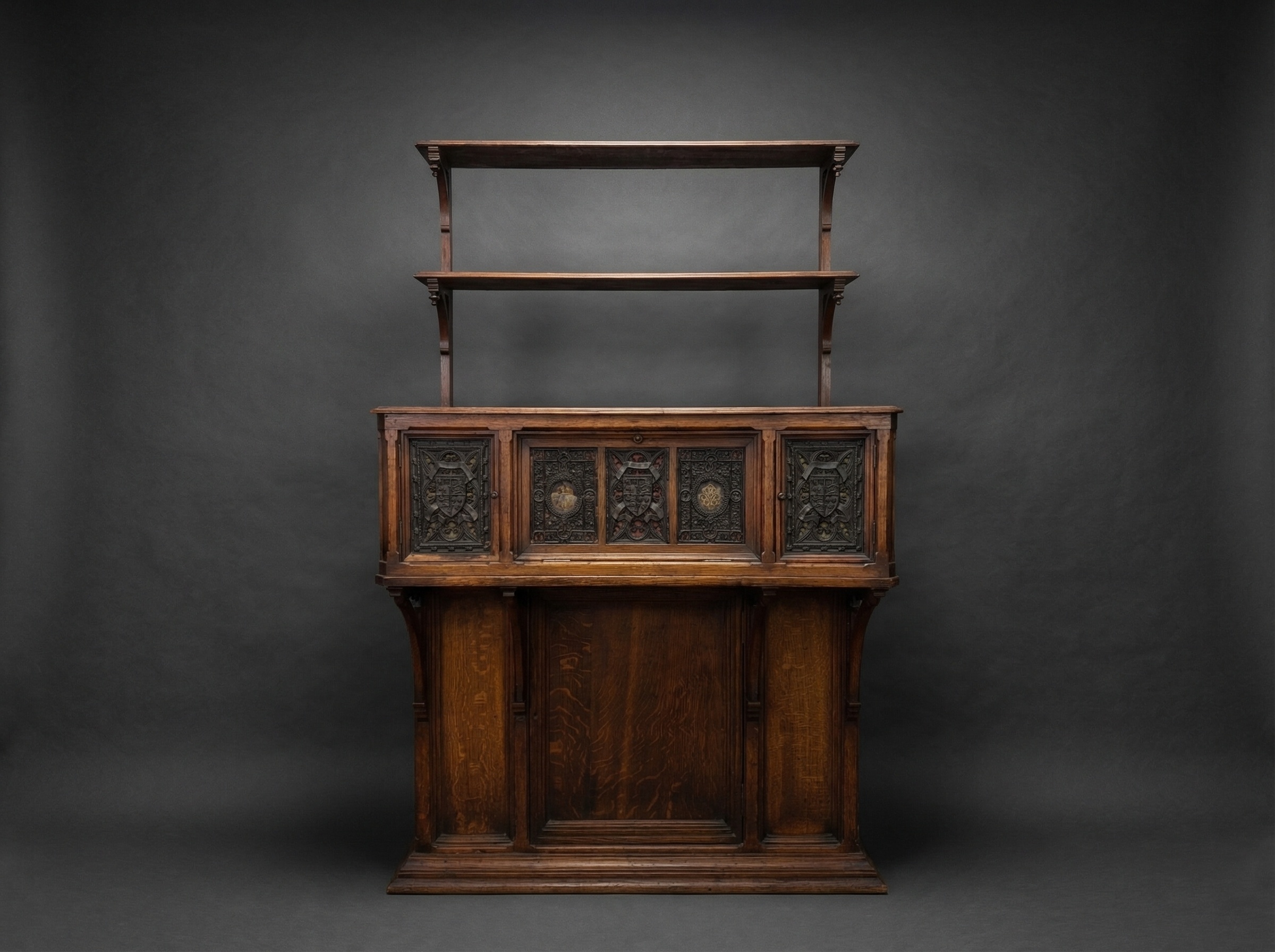 Strawberry Hill Gothic Oak Cabinet on Stand. c1860.