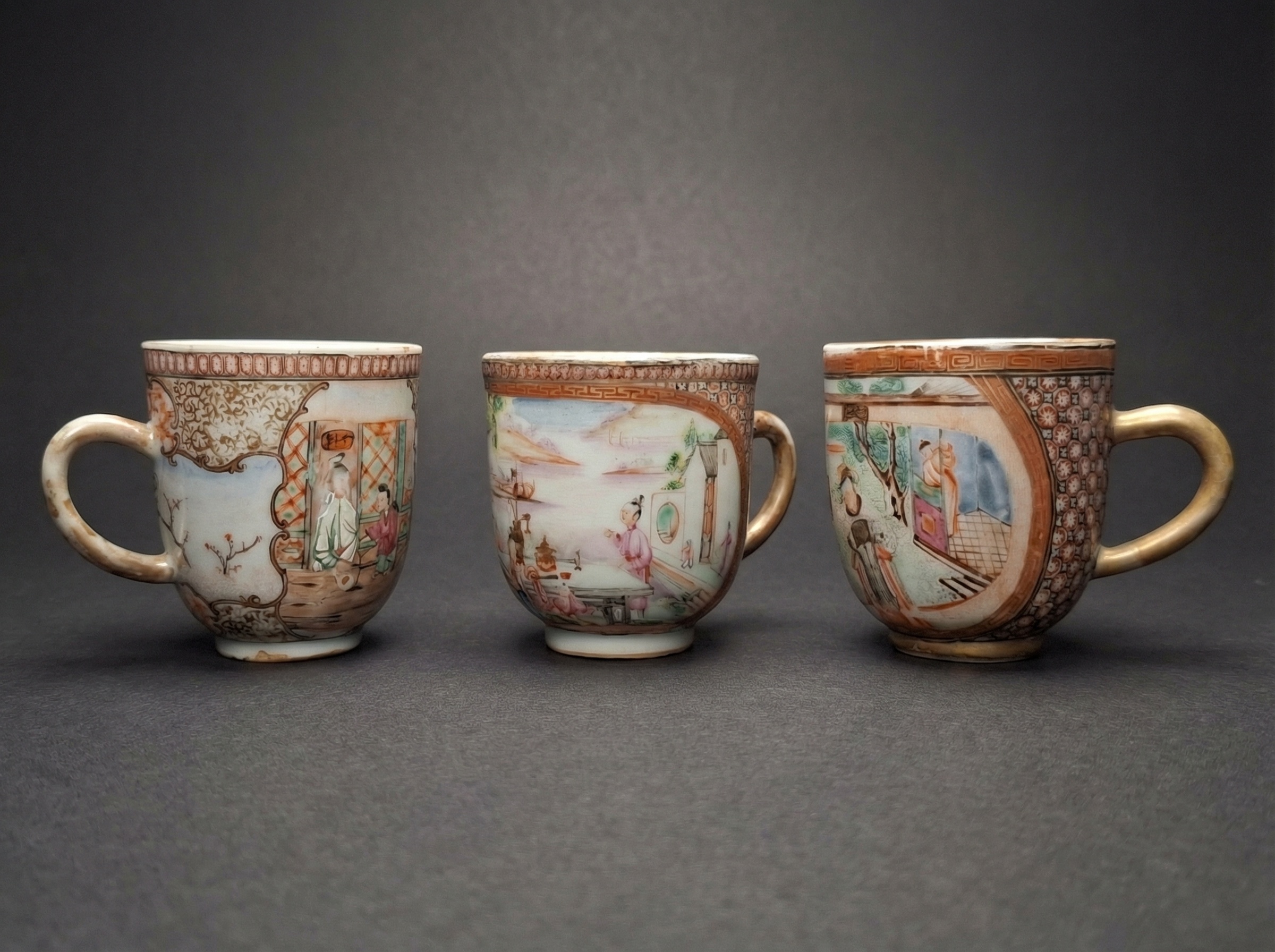 Three Fine Chinese Export Porcelain Cups. Qing Dynasty, Qianlong. 1736 - 1795.