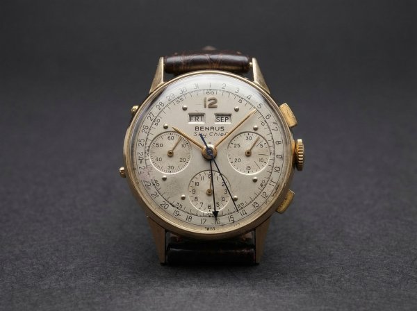 Benrus Sky Chief Gold Triple Date. Chronograph Watch 1940s.
