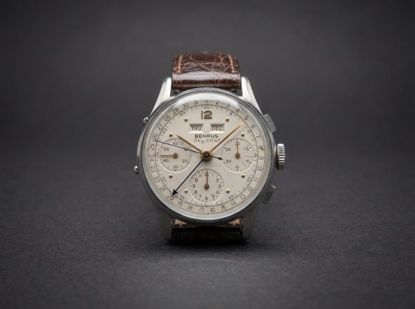 Benrus Sky Chief Steel Triple Date Chronograph Watch. 1940s.