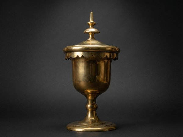 Heavy Ecclesiastical Gothic Brass Chalice / Ciborium. Circa 1900.