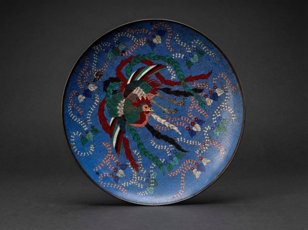 Huge Japanese Cloisonne Enamel 'ho-o' Bird / Phoenix Charger (44cm). Circa 1870