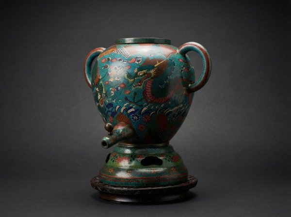 Huge Japanese Cloisonne Enamel Temple Water Dispenser - Dragon. 60cm. Circa 1880.