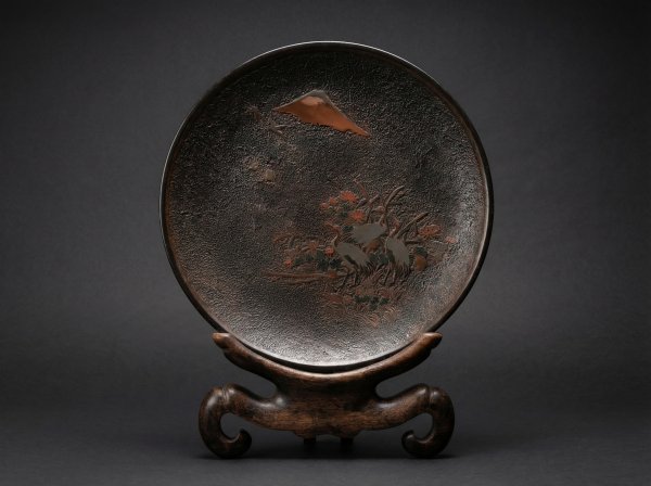 Huge Japanese Totai Shippo Porcelain Charger in Cloisonne Tree Bark. Circa 1890. Signed.