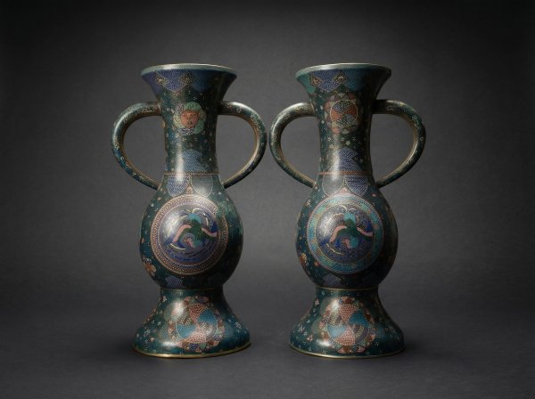 Huge Pair of Large Cloisonne Enamel Palace Vases. 91cm. Edo Period. Ho-o Bird / Phoenix. Circa 1860.
