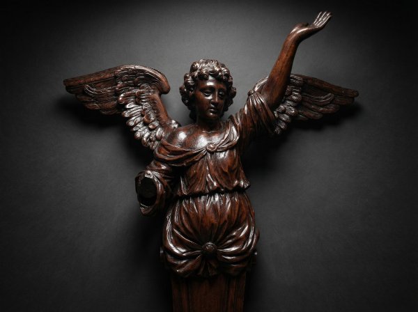 Huge Rare Ecclesiastical Oak Gothic Carving of an Angel. Circa 1700s.
