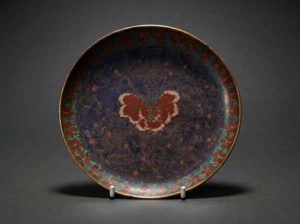 Japanese Cloisonne Enamel Dish. Butterfly. Edo Period. Circa 1850.