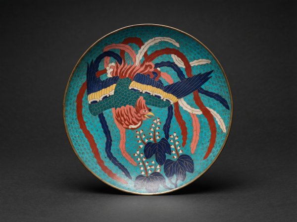 Japanese Cloisonne Enamel Ho-o Bird / Phoenix Charger. Circa 1880.