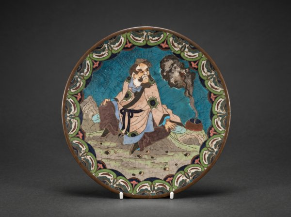 Japanese Cloisonne Enamel Small Plate. Man Cooking. Edo Period. Circa 1860.