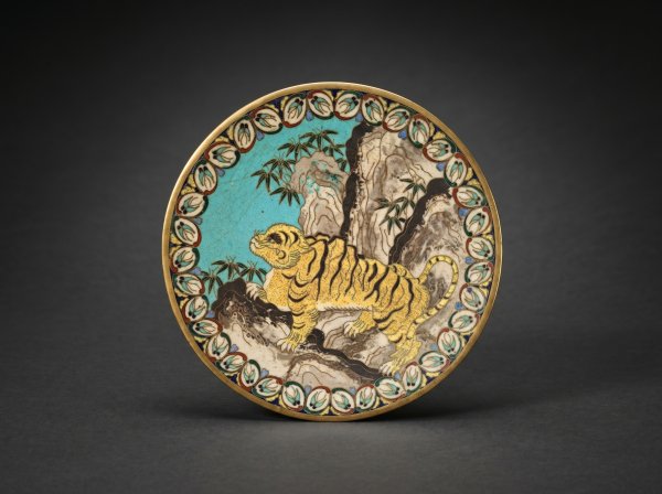 Japanese Cloisonne Enamel 'Tiger' Dish. Circa 1880.