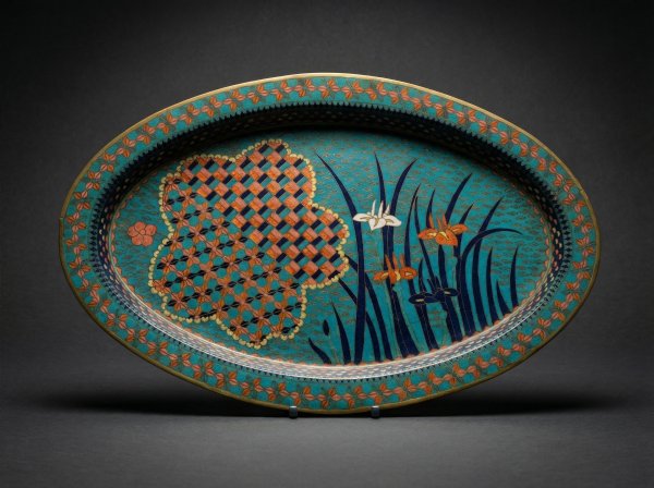 Japanese Cloisonne Large Iris Tray. Circa 1870.