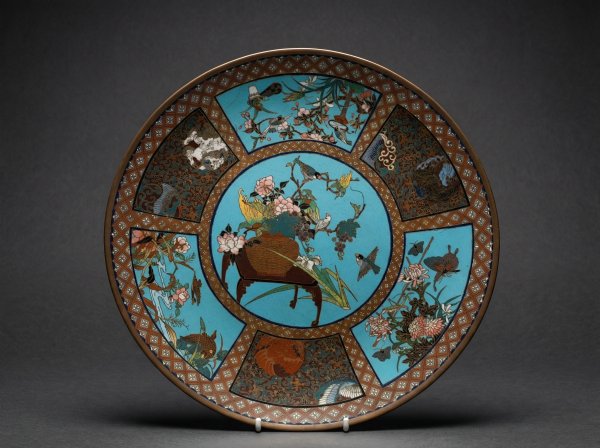 Japanese Cloisonne Medium Plate - Finest Decoration. Circa 1900
