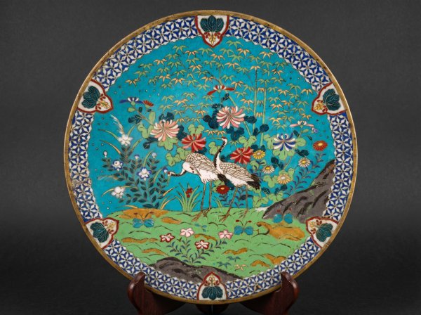Japanese Cloisonne Plate with Ibis. Circa 1900