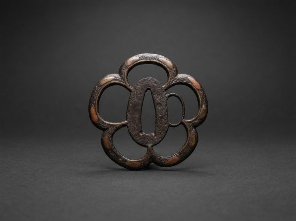Japanese Iron Tsuba Guard - Copper Inlay. Edo Period. Circa 1750.