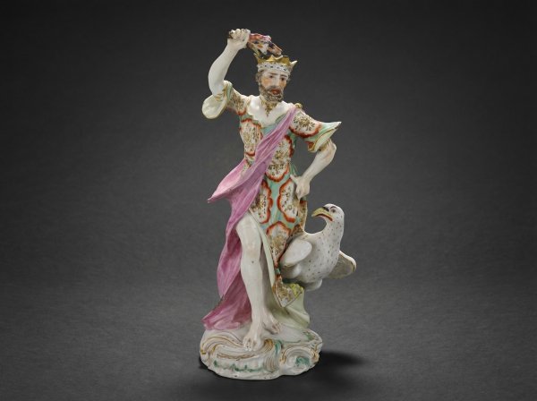 Large Early Derby porcelain Figure of Zeus / Jupiter, hand painted with gilt highlights. Circa 1785.