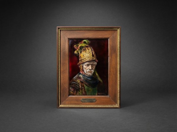 Large Enamel Painting on Copper. L'Homme Au Casque D' Or. Limoges. Circa 1920.