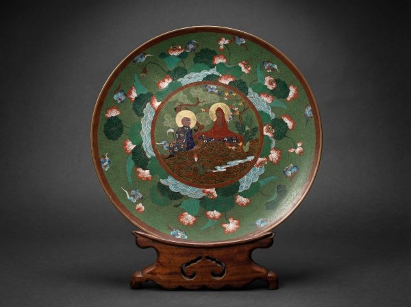 Large Japanese Cloisonne Charger with Buddahs. Circa 1890.