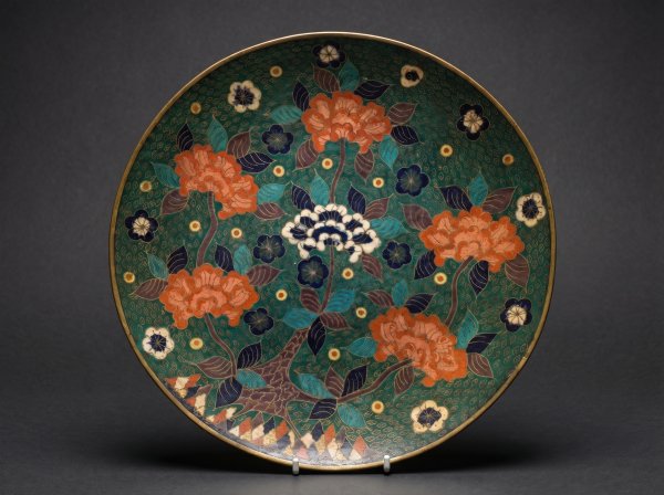Large Japanese Cloisonne Enamel 'Flower' Charger. Circa 1880.